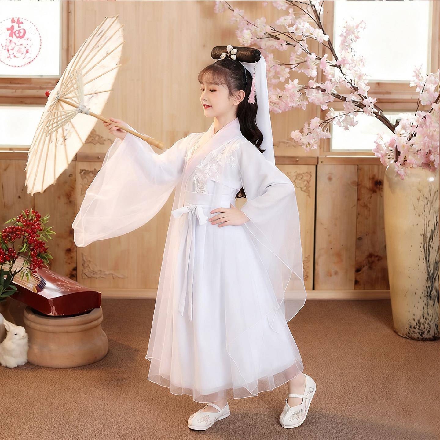六一儿童演出服古典舞蹈小小白娘子青城山下白素贞伞舞白蛇扇子舞