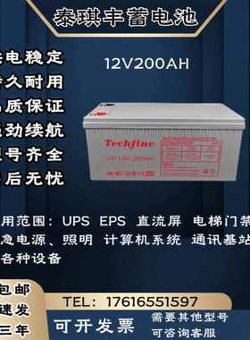 Techfine泰琪丰蓄电池 12V200AH直流屏 电梯门禁 UPS/EPS电源主机
