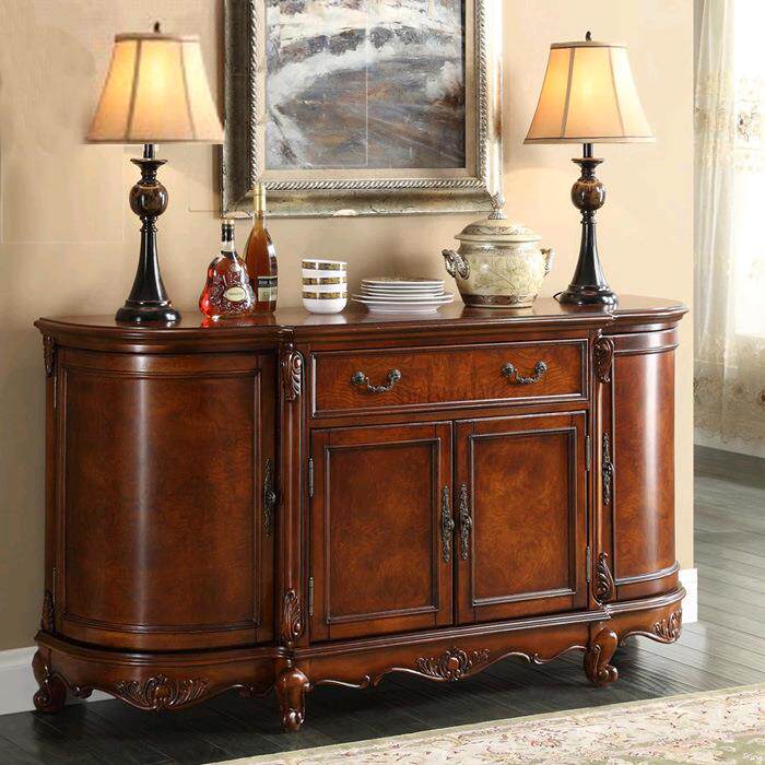 实木餐边柜储物柜美式碗橱柜大容量弧形半圆欧式餐厅柜客厅茶水柜