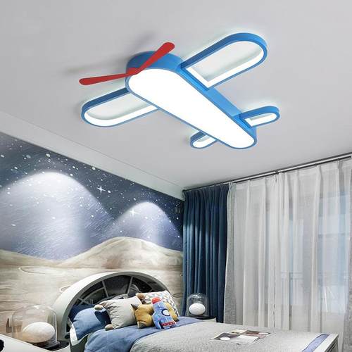 创意款LED蓝色卡通飞机吸顶灯儿童房卧室简约北欧幼儿园吸顶灯卧