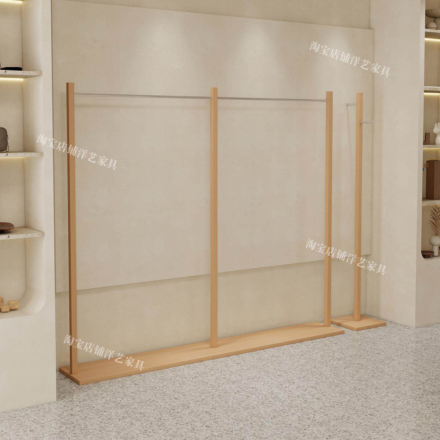服装店展示架落地不锈钢仿原木色陈列架女装货架带板中古风挂衣架