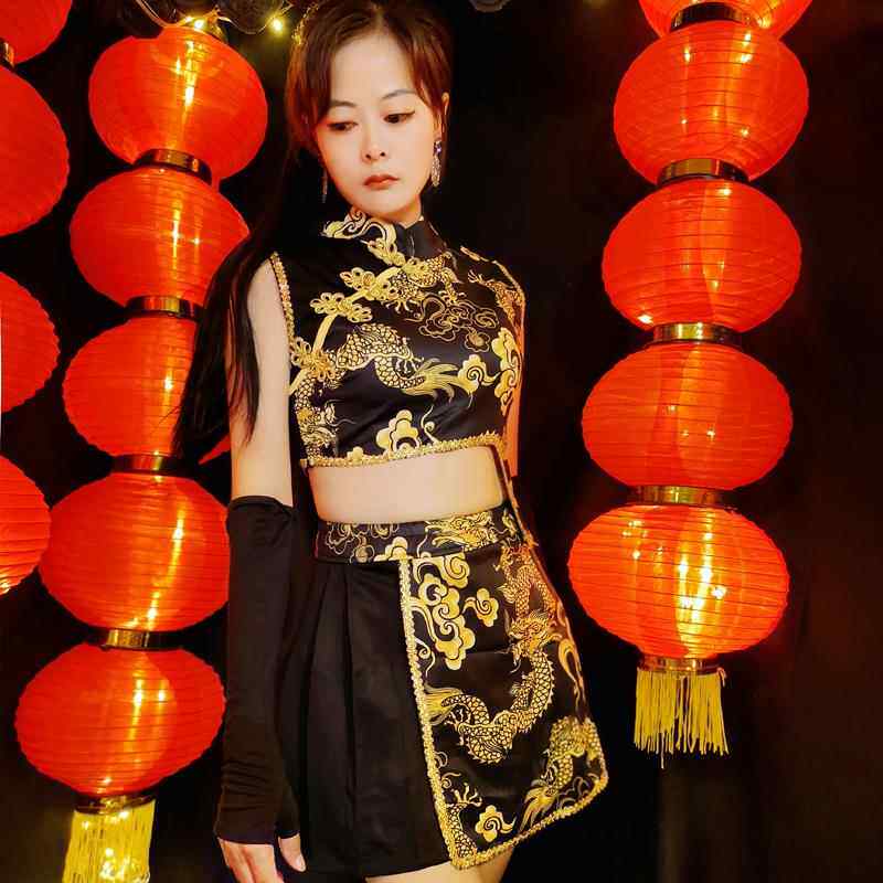 正品新款刺风绣良国潮舞蹈演服出夏装女士舞台装中国风改爵士女古