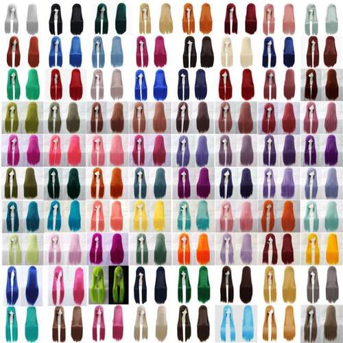 wig cosplay fashion women long Straight hair Red black blue
