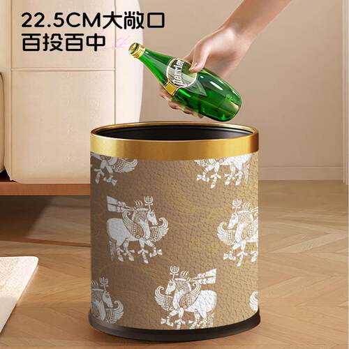 禾牧程中古风垃圾桶家用高颜值客厅新中式复古创意房间卧室纸篓筒