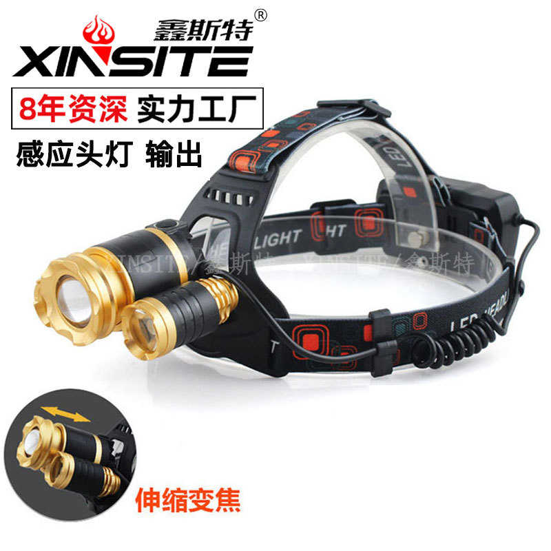 专供头灯机头 远射钓鱼usb变焦头灯跨境3led户外强光飞感应t6充电