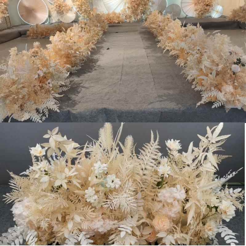 香槟色婚礼装饰花地排花路引花角花婚庆舞台礼堂酒店布置花艺