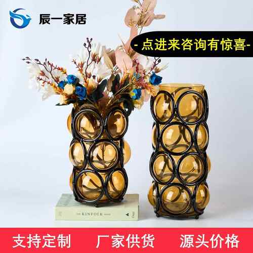 现代简约玻璃缠绕花器木质高脚果盘创意摆件桌面餐桌装饰品样板间