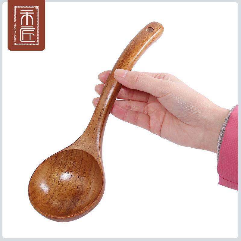 家用不粘电饭煲盛汤吃饭勺竹制长柄饭瓢装汤喝粥大小码木质漏勺子