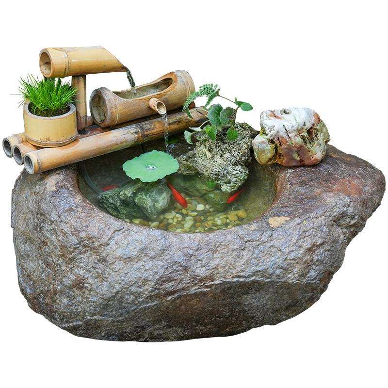 中置式庭院假山水摆件循环水景观鱼景池造阳台PLL花园布装流饰