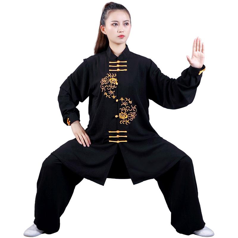 新款极太极服女春新秋款刺绣表演服晨练服武太极拳练功中宏长款术