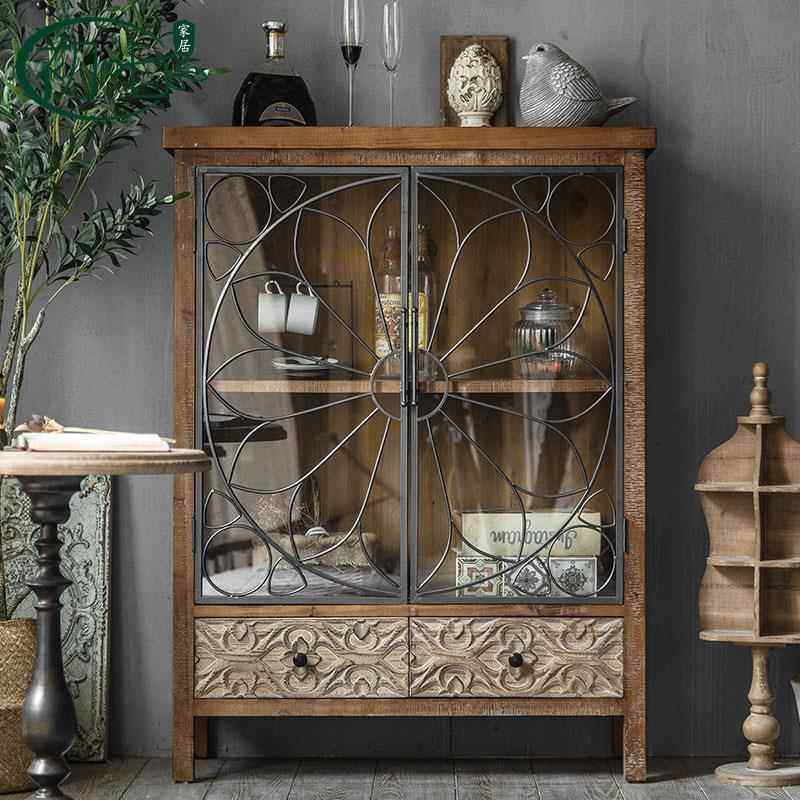 美式厅乡村复雕花餐柜民宿家边古具客酒柜橱柜卧室做旧收QWF纳柜