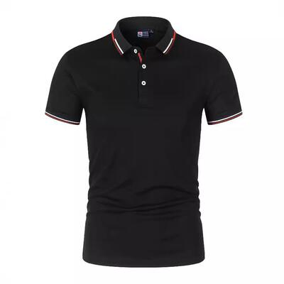 Men Summer Polo Shirt Sleeve Collared Regular Print Striped