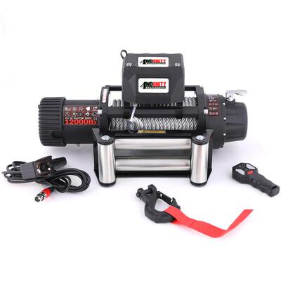 厂家车载电动绞盘24V12000磅自驾脱困钢丝绳拖车牵引机棘轮