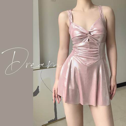 Polyester swimsuit ice plum powder pearl backless
