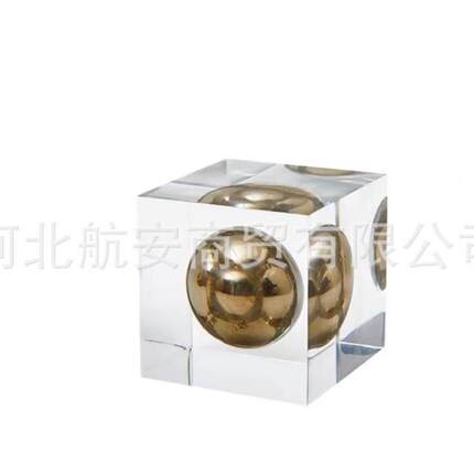 金色树脂几何正方体摆件样板房售楼处桌面书架书柜办公室镇纸饰品
