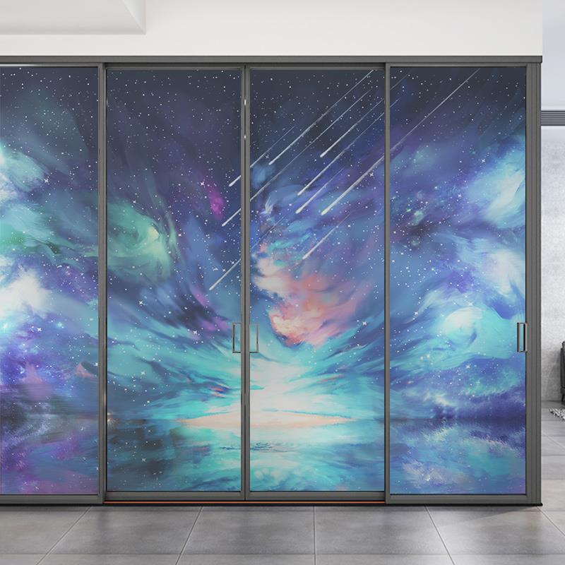 创意抽象星空油画装饰玻璃贴纸房间窗户浴室阳台推拉门静电贴膜图片