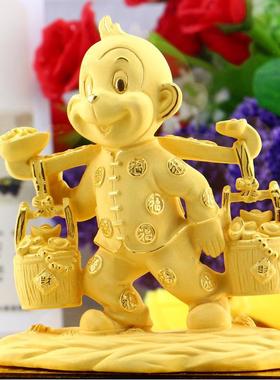 绒沙金猴摆件十二生肖猴年吉祥物书房博古架办公室招财工艺礼品摆