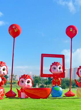 户外新年卡通蛇玻璃钢雕塑春节元旦商场售楼部生肖吉祥物装饰摆件