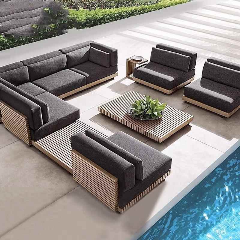 户外休闲实木沙发组合室外庭院防水防晒露天客厅别墅组合沙发家具