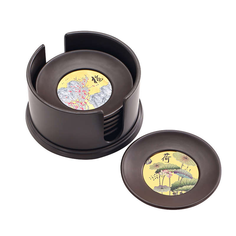 厂家 电木杯垫镶嵌纯铜茶杯托铜木杯垫禅意功夫茶具配件隔热茶托