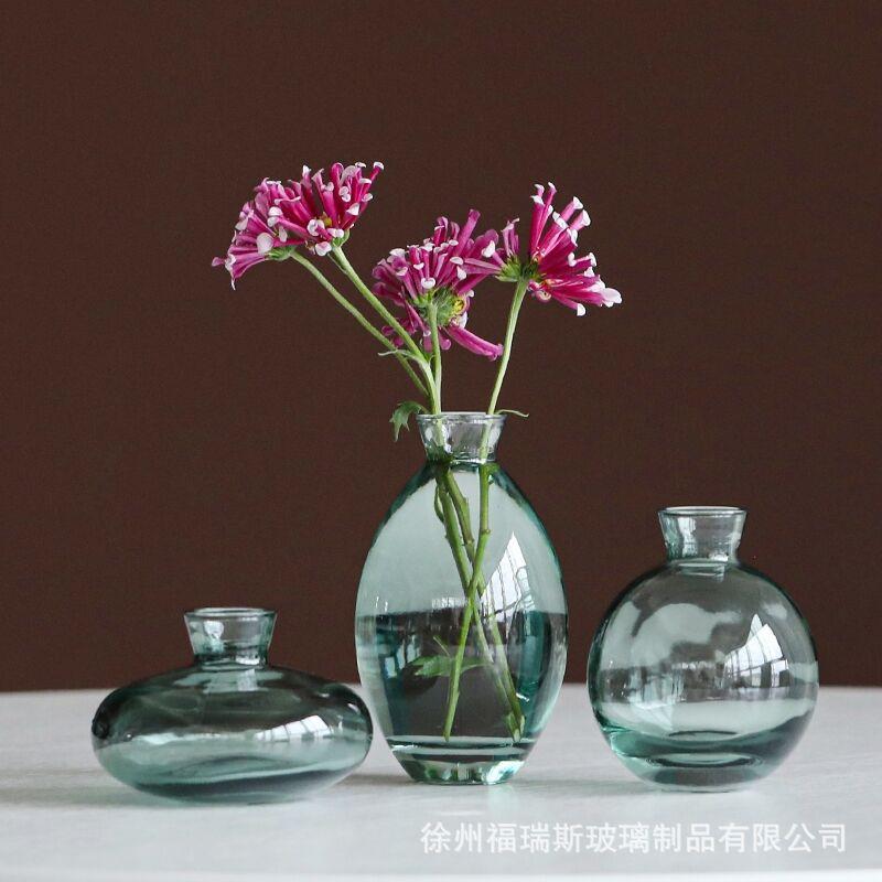 简约小花瓶玻璃彩色清新创意装饰摆件手工花束花艺三件套摆件