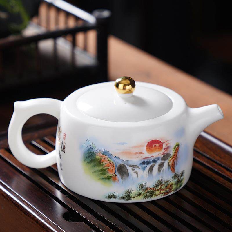 宋瑜金鸡报晓茶壶大容量井栏壶金壶手绘生肖鸡家用羊脂玉瓷泡茶壶