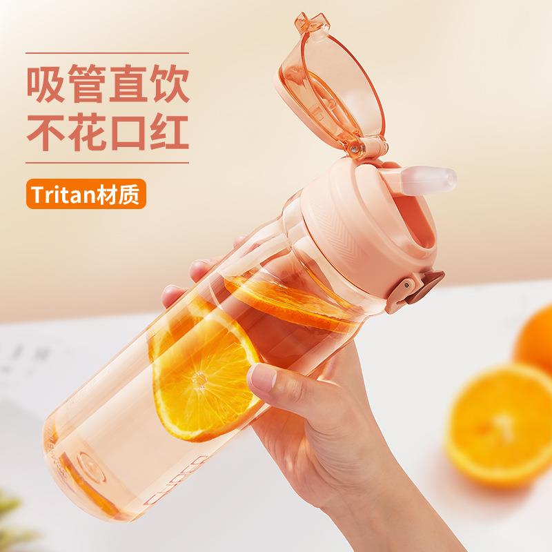 新款直销绿珠运动水杯女夏季男学生大容量杯子便携刻度吸管杯塑料