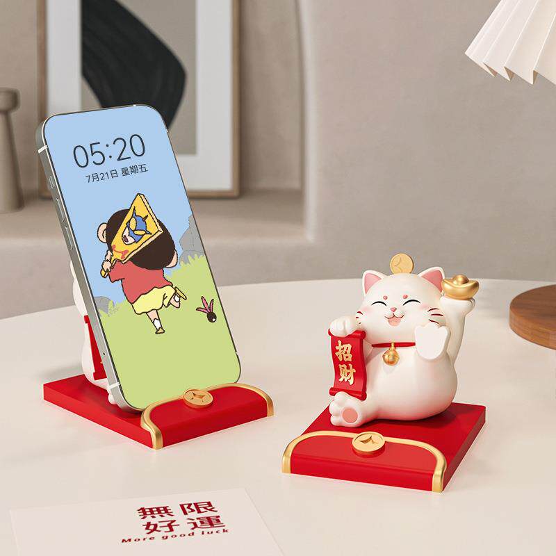 可爱桌装摇头招财猫摆件客厅创意饰品办公室面摆设小手机支架.