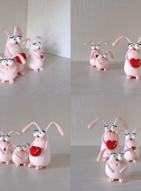 XIA 原创自制大眼长耳爱心兔 可爱家居摆饰装饰品 车内装饰摆件动