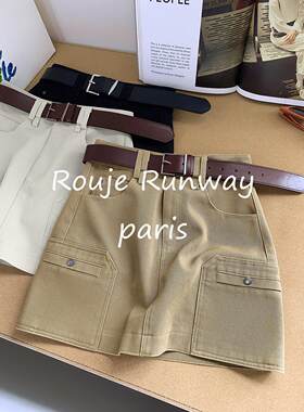 Rouje Runway工装牛仔短裙女2026春季新A字高腰显瘦防走光半身裙