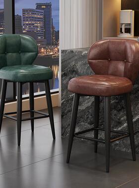 轻奢高端吧台椅家用铁艺旋脚酒吧转椅设计师款高27A固定椅靠背前