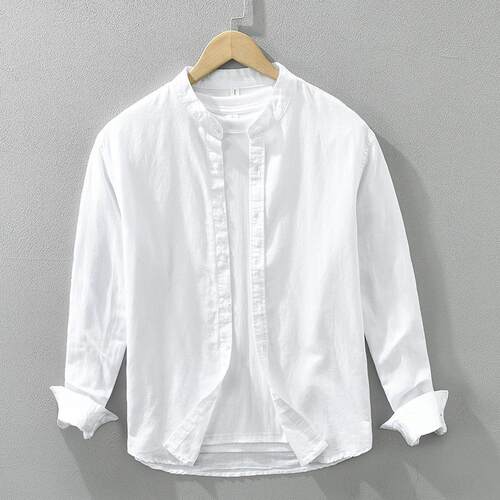 Long sleeved linen shirt men's plus size cotton linen