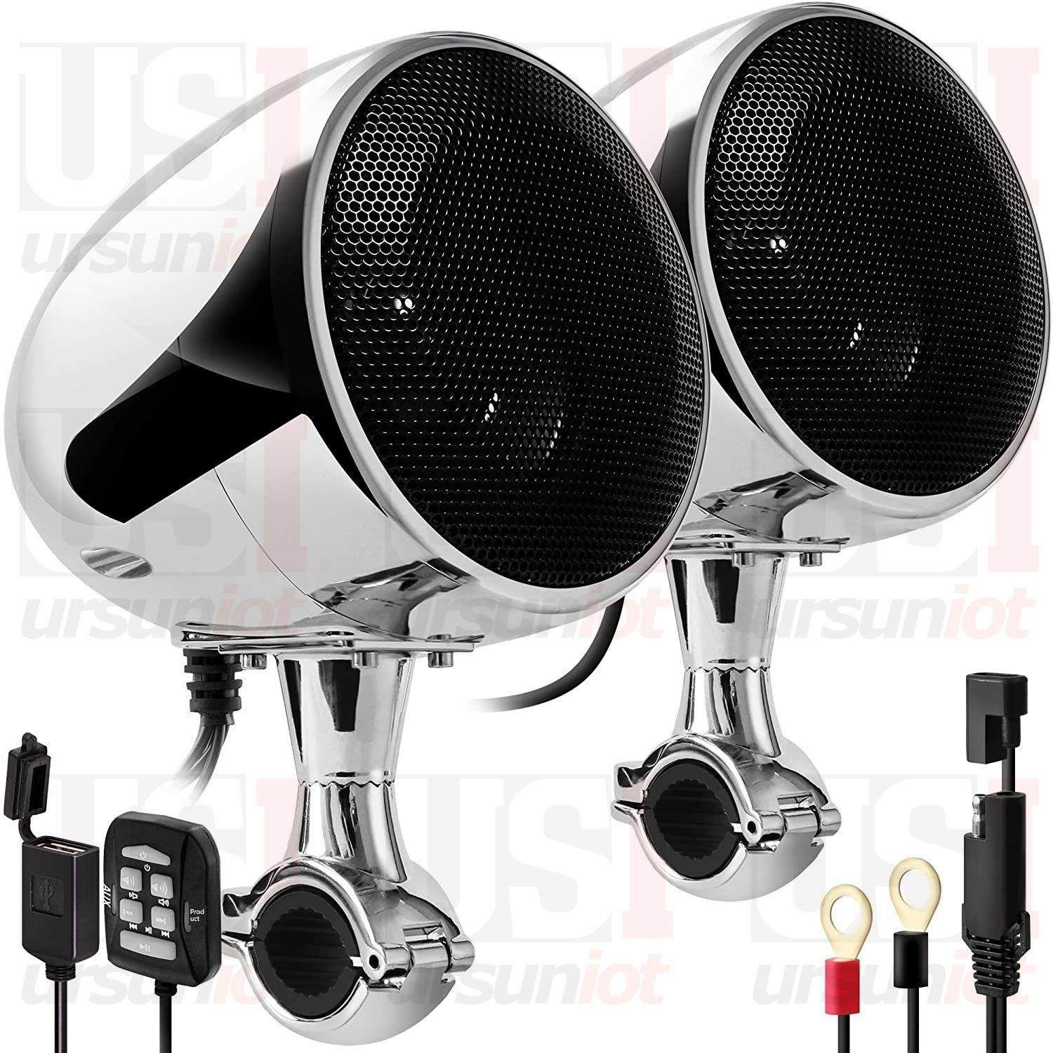300W两声道12V摩托车车载蓝牙音响IP66防水喇叭支持USB, AUX输入