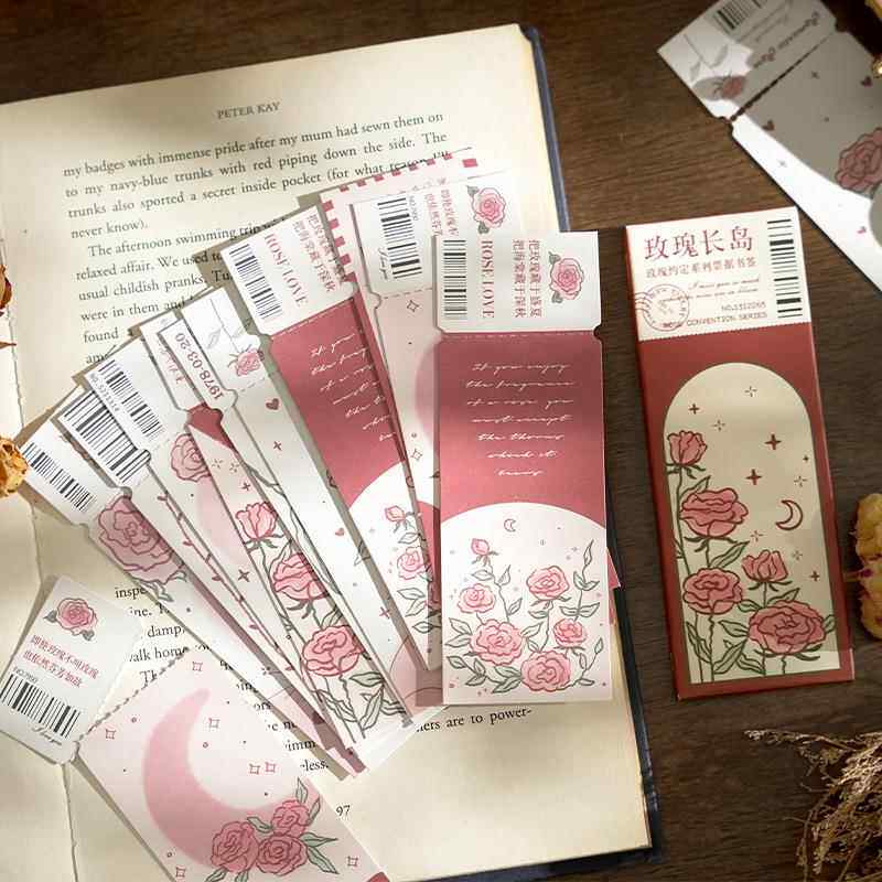 早沫书签 玫瑰约定系列 复古手绘卡通玫瑰票据纸质书签阅读书夹