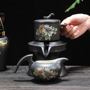 林晓伟茶具套装家用客厅中式复古陶瓷全自动茶杯石磨懒人泡茶器