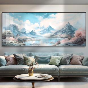 网红乡村田园风景山有水沙发背景墙挂画画客厅装 壁 饰背靠画山横版