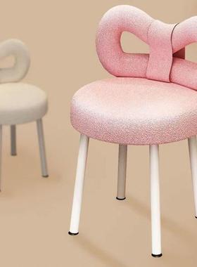 轻红奢简约梳妆奶油风化椅女卧室梳妆台椅HFS子靠背网化妆生凳妆