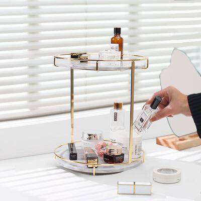 物轻奢洗大漱台桌面可旋转双层置架免打孔SN003多层理香石水护肤