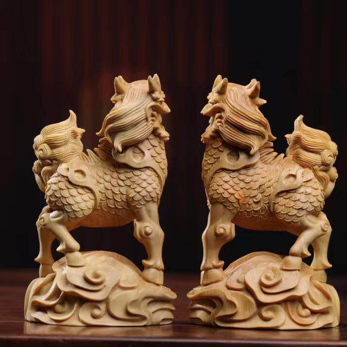 彩云麒麟小黄杨雕雕刻工艺品叶实木玩摆件装10饰品家文居木匠心手
