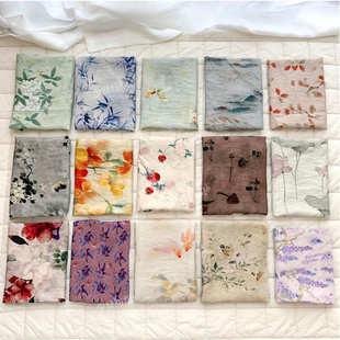 春色 东方美学棉麻布植物印花苎麻面料 中国风旗袍连衣裙服饰布料