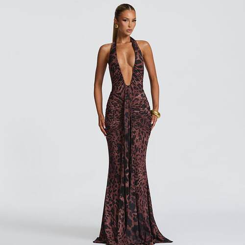 Resort-Style Backless Halter Bodycon Dress Suitable For