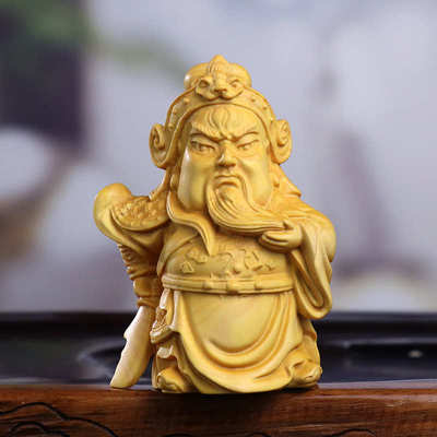 黄杨木雕中式家居茶桌木质Q版三国人物刘备关羽张飞桃园结义车摆