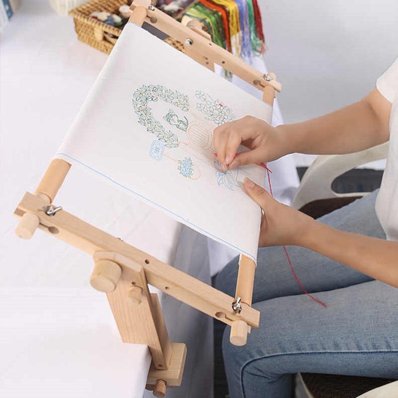 新款可调节桌边夹家用绣架榉木实木绣花架手持绣框刺绣框绣绷