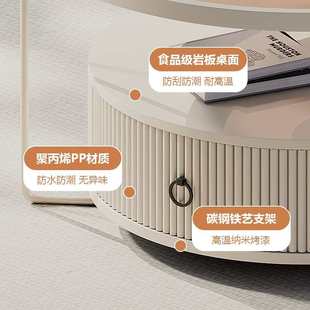 家用客厅岩板圆形钢化玻璃茶几简约设计带收纳空间小户型 奶油风格
