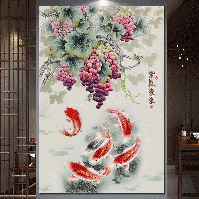 紫气东来九鱼图风水招宅装饰画年年有余财源滚滚聚财自粘壁画海报