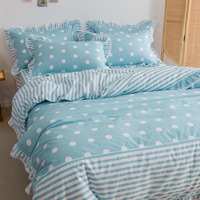 正品田园小碎花丝花边件四套全棉纯棉粉色公风床单被套蕾床主上用