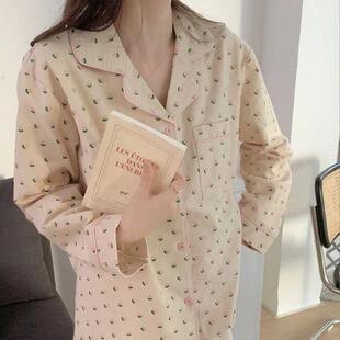 Cotton Sleepwear Korean Pajamas Women Summer Cute Heart Prin