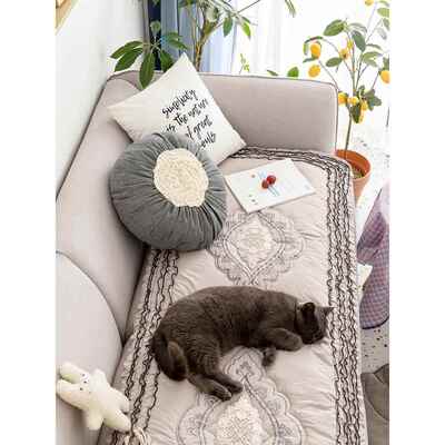 式档刺绣水发洗棉沙垫布艺坐垫三人座韩高简NWS约四季皮沙发巾