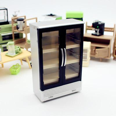 Dollhouse娃娃屋方格空间迷你双门冰箱DIY自创厨房微缩场景模型