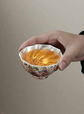 故宫文高主人杯单杯鎏银陶瓷茶杯家用人送创外国友中档国特ll001